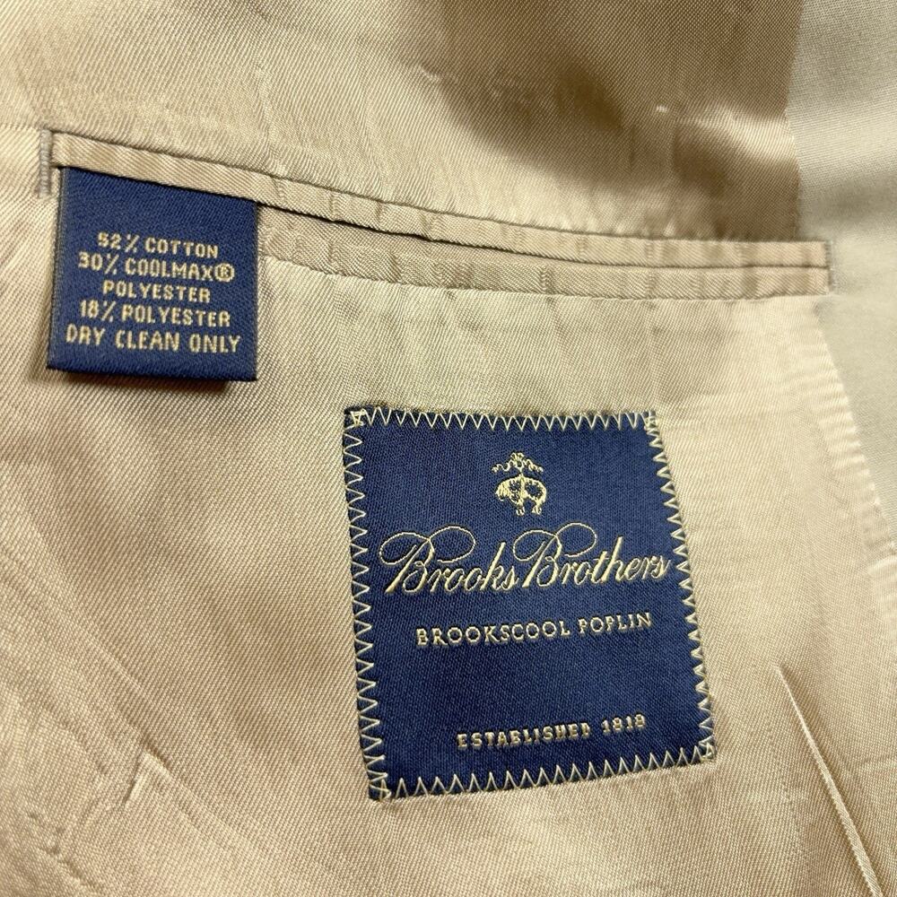 Brooks Brothers BrooksCool Poplin Blazer Men 43R Beige Sport Jacket Coat CoolMax - Picture 5 of 6